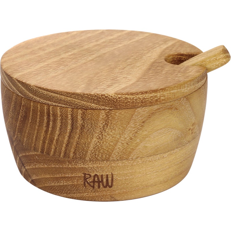RAW Teak Salzschale Mit Deckel & Löffel