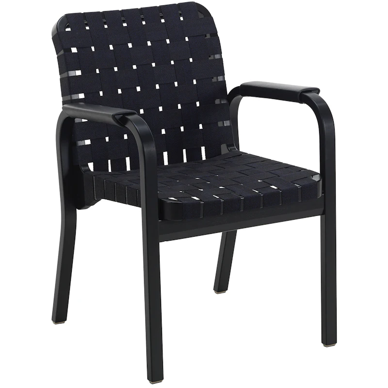 Armchair 45 Lehnstuhl, Schwarz Lackiert Birke / Blaues Gurtband