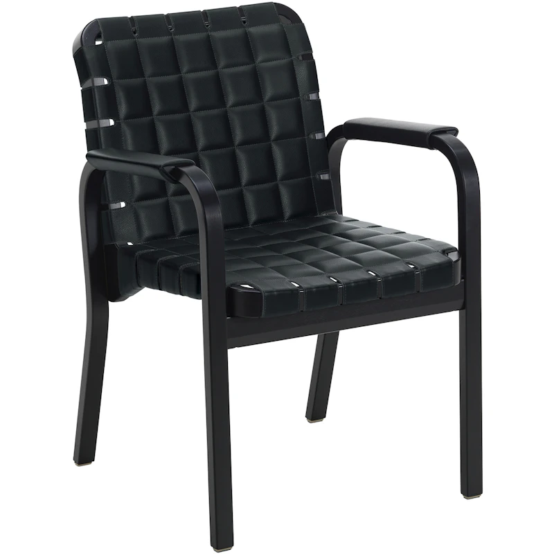 Armchair 45 Lehnstuhl, Schwarz Lackiert Birke / Gestepptes Leder Schwarz