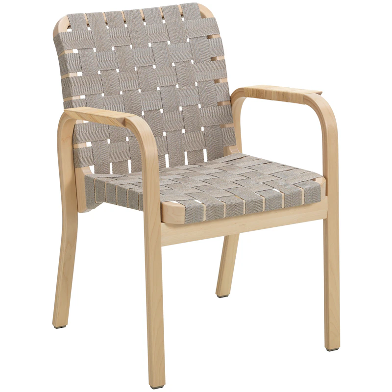 Armchair 45 Lehnstuhl, Clear Lacquered Birke / Natürliches Gurtband