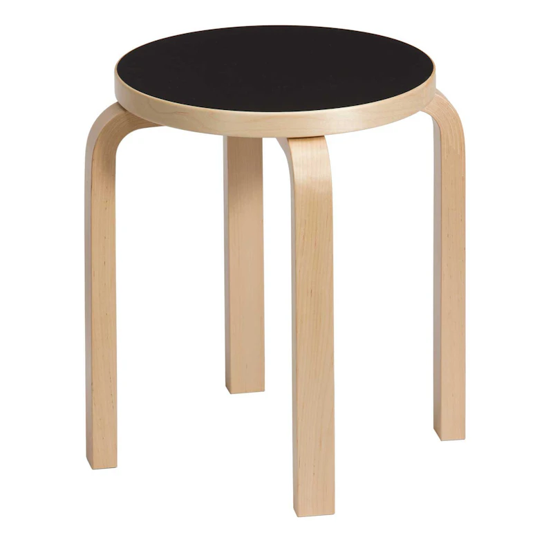 E60 Hocker, Birke / Schwarz Linoleum