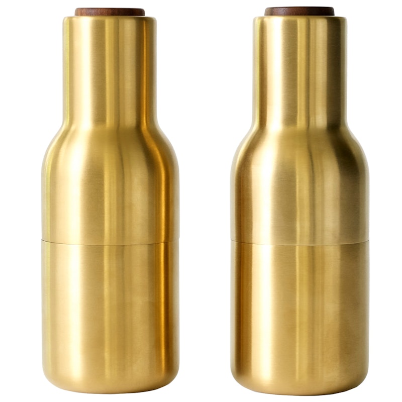 Bottle Grinder Gewürzmühle 2-er Set, Messing Gebürstet / Walnussfarben