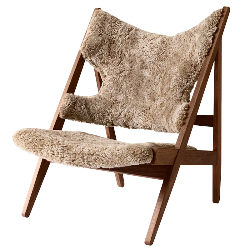 Knitting Loungesessel, Walnussholz / Schaffell Sahara