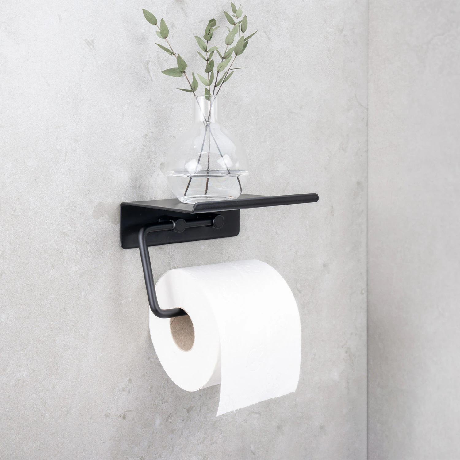 Toilettenpapierhalter Mit Marmorablage – Schwarz, 30 X 11,9 Cm, Mit Handyablage