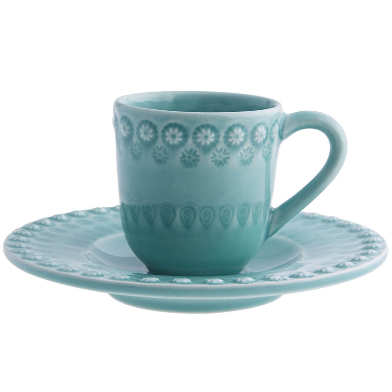 Fantasy Kaffeetasse Mit Unterteller, Türkis