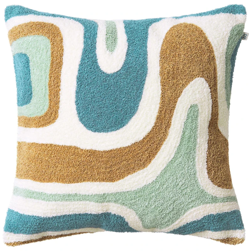 Godavari Kissenbezug Bouclé-Stoff 50x50 cm, Aqua / Sandfarben