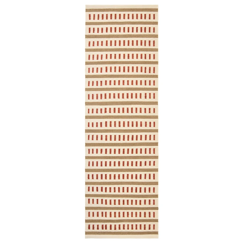 Ladakh Wollteppich 80x250 cm, Weiß / Beige / Rost