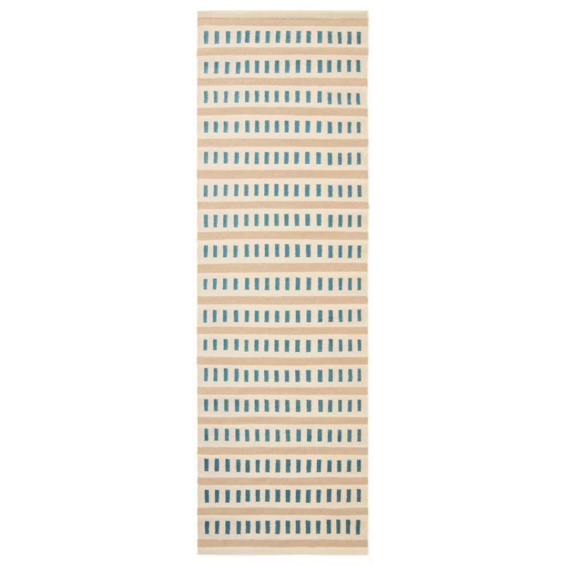 Ladakh Wollteppich 80x250 cm, Altweiß / Sky Blue / Hellbeige