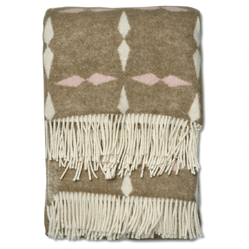 Tile Wolldecke 130x180 cm, Weiß / Rosa / Beige