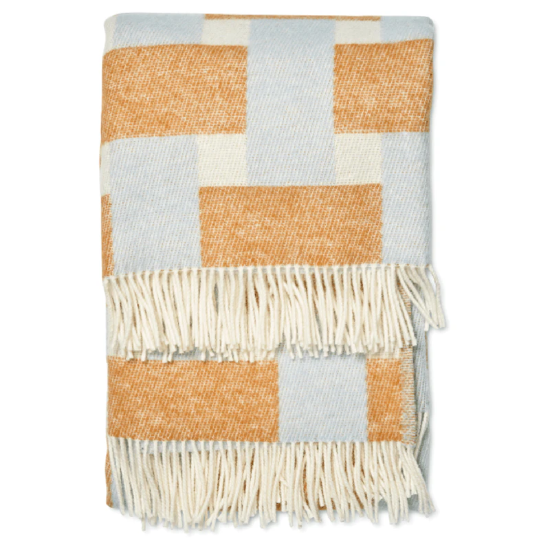 Weave Wolldecke 130x180 cm, Weiß / Blau / Terracotta