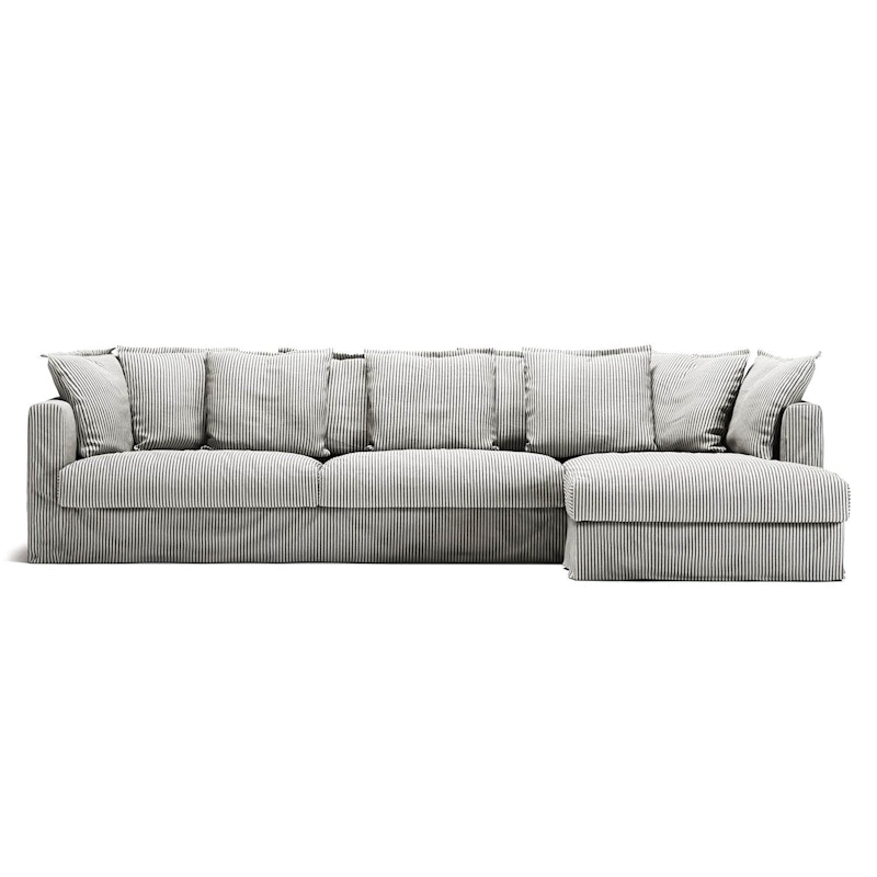 Bezug Für Le Grand Air 3-Sitzer-Sofa Leinen Liege Rechts, Ash Stripe