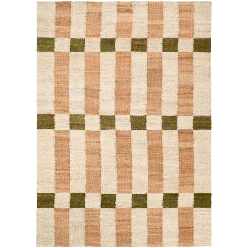 Checks Juteteppich Natur / Grün, 200x300 cm