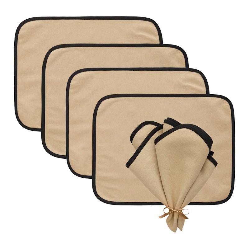 Elvira Textilien-Set 4 Tischsets + 4 Servietten, Natur/Schwarz 8 Teile