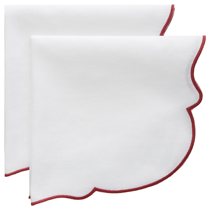 Gia Serviette 45x45 cm 2-er Set, Weiß / Burgunderrot