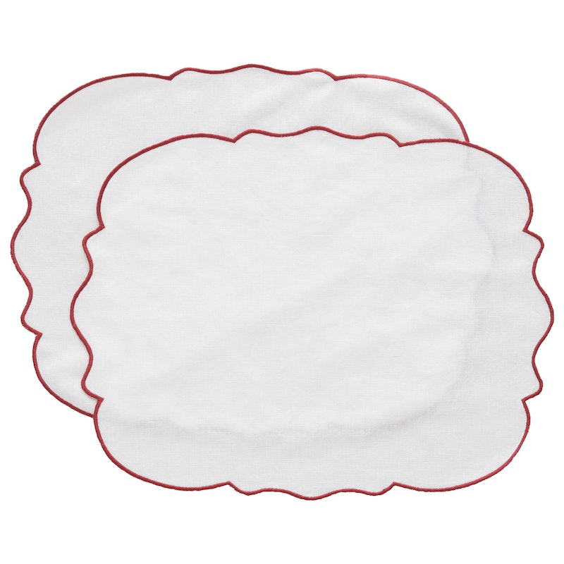 Gia Tischset 35x45 cm 2-er Set, Weiß / Burgunderrot