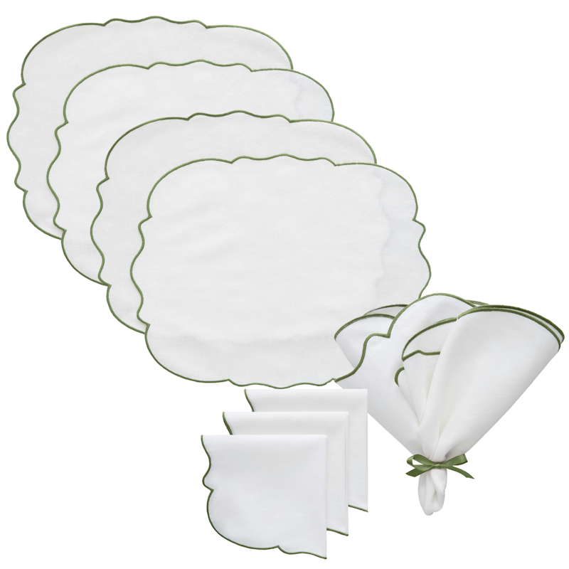 Gia Textilien-Set 4 Tischsets + 4 Servietten, Weiß / Grün