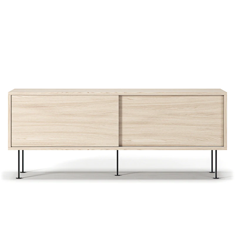 Vogue Medienbank mit Beinen 136 cm, White Pigmented Oak / Schwarz