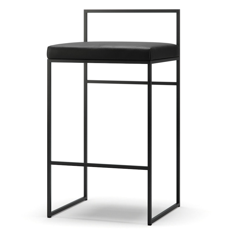 Barhocker mit Rückenlehne 80 cm, Schwarz / Schwarz Leder