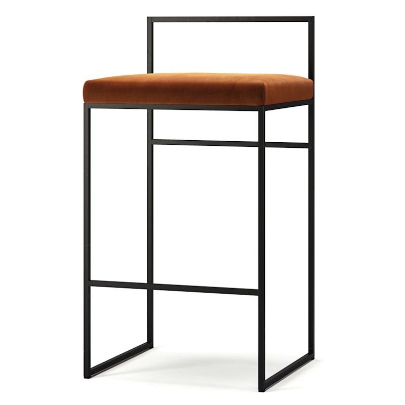 Barhocker mit Rückenlehne 80 cm, Schwarz / Copper Glow Samt