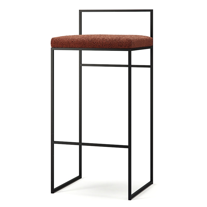 Barhocker mit Rückenlehne 90 cm, Schwarz / Rost Bouclé-Stoff