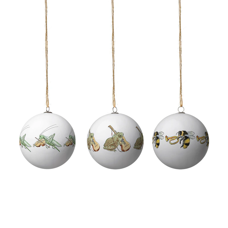 Elsa Beskow Weihnachtskugel 3-er Set, Frosch/Hummle/Grille