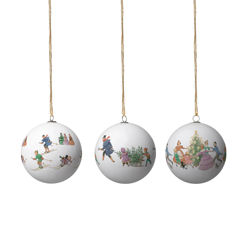 Elsa Beskow Weihnachtskugel 3-er Set, Tanz / Weihnachtsbaum / Skipiste