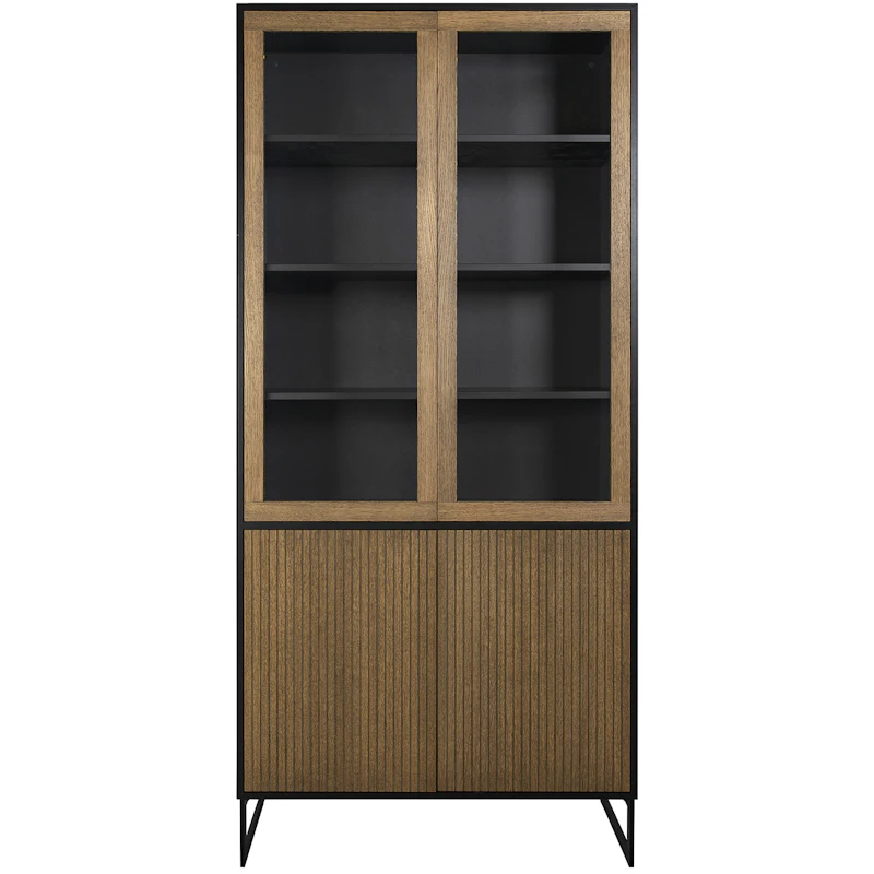 Line Burned Walnut Glasvitrine, Schwarz / Schwarz