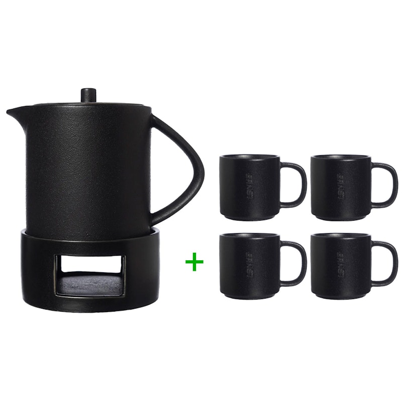 Glühweinkanne Mit 4 Glühweinbechern, Schwarz