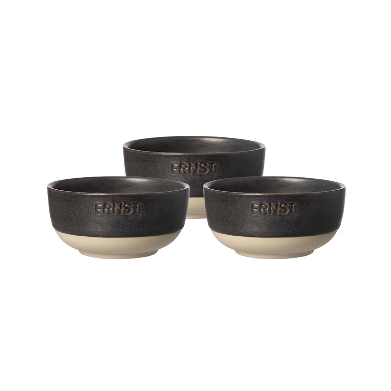 Schüssel 3-er Set, Natur / Schwarzmatt