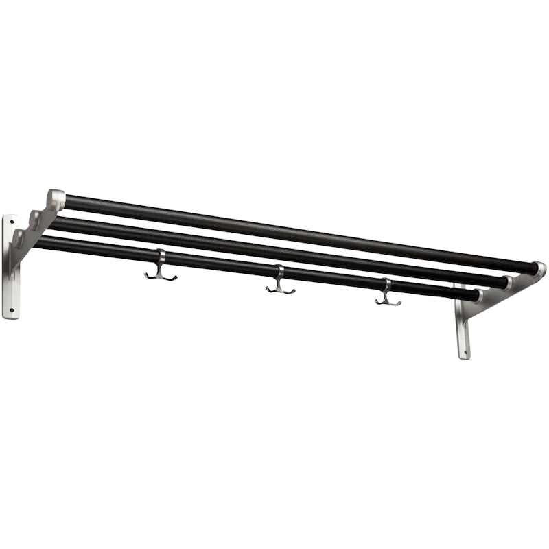 Nostalgi Hat Rack/Shoe Rack, Aluminium Fittings Hutablage Hergestellt aus recyceltem Aluminium, Hergestellt aus schwarz gefärbter Eiche Schwarz Gebeizte Eiche