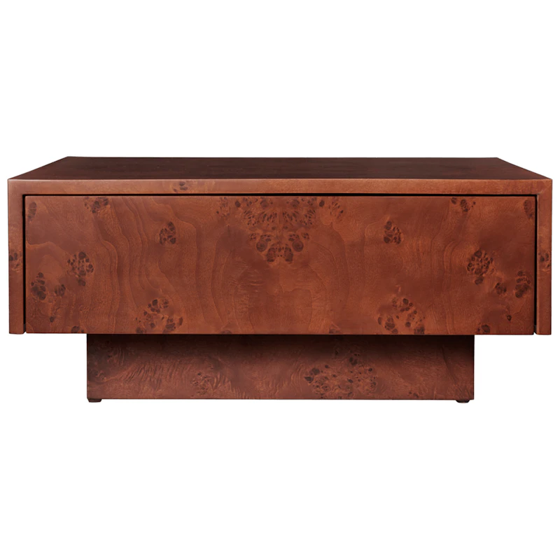 Burl Kaffeetisch Mit Aufbewahrung 70x70 cm, Dunkel gebeizt Maserknollenholz