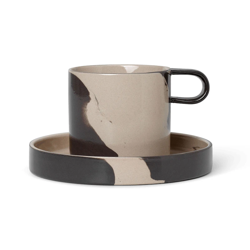 Inlay Tasse Mit Unterteller, Sand / Braun