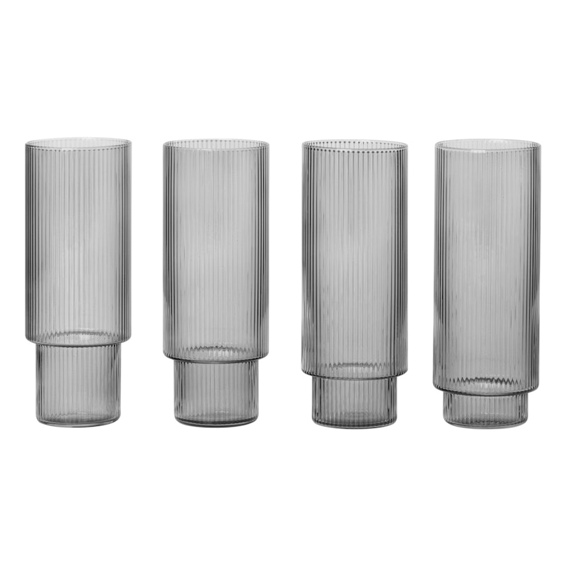 Ripple Longdrink-Glas 4-er Set, Smoked Gray