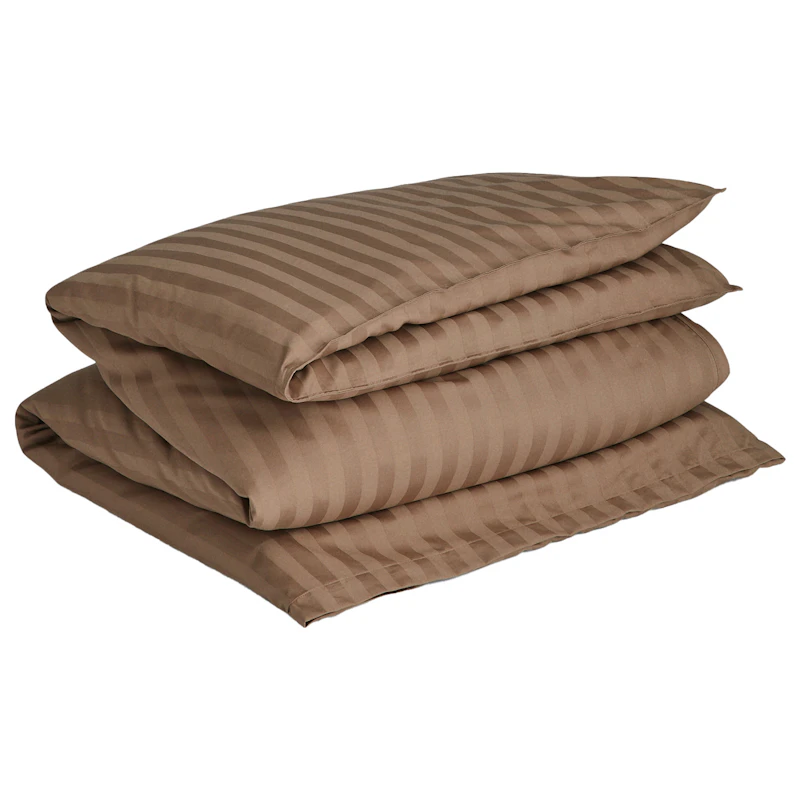 Sateen Stripes Bettbezug 220x220 cm, Taupe Beige