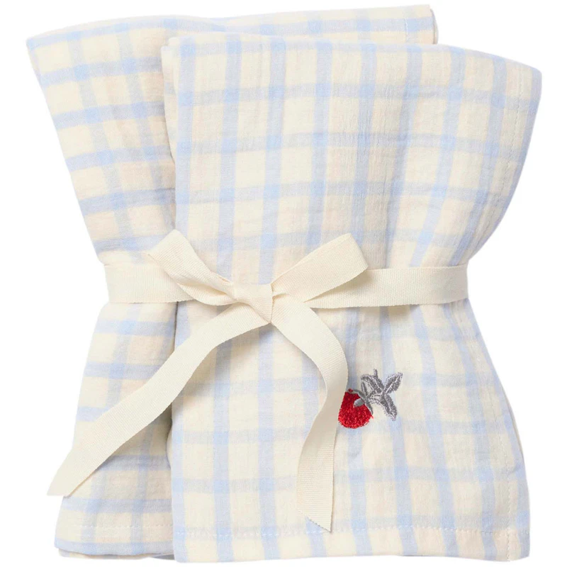 Gingham Sky Blue Muslin Decke 2-er Set, 60x60 cm