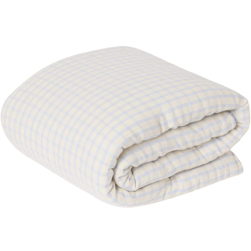 Gingham Sky Blue Muslin Gefüllte Decke, 100x140 cm