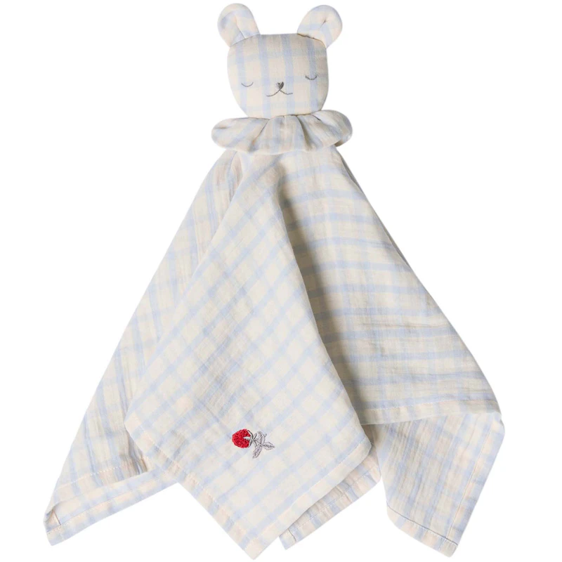 Gingham Sky Blue Muslin Kuscheltuch Bär