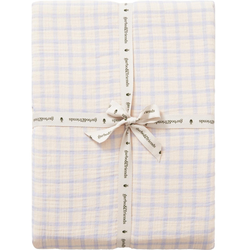 Gingham Sky Blue Muslin Spannbetttuch Doppelt, 140x200 cm