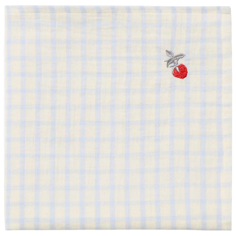 Gingham Sky Blue Muslin Babydecke, 110x110 cm