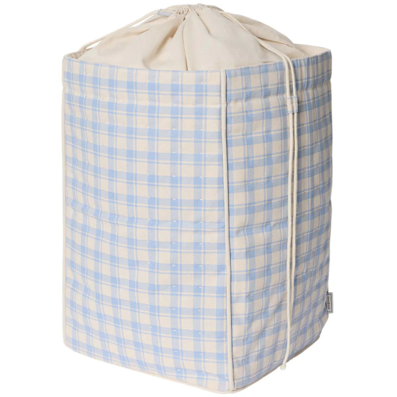 Plaid Sky Blue Storage Basket, Large