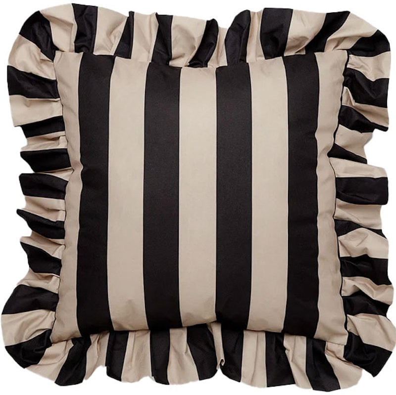 Kissen Mit Rüsche Im Freien Nutzbar 61x61 cm, Schwarz / Beige