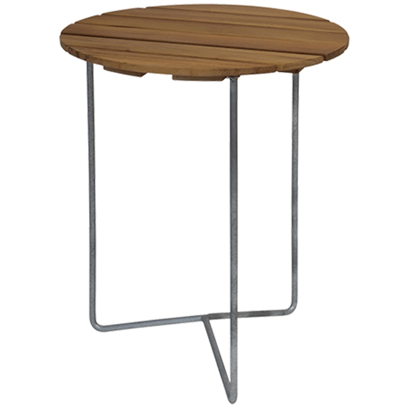 6B Tisch Ø60 cm, Unbehandeltes Teakholz / Heiß Verzinkter Stahl