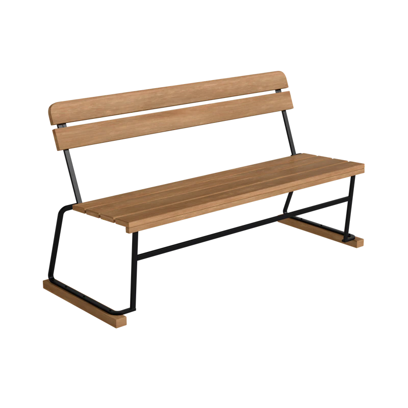 Sofa 3 140 cm, Teak / Schwarz Stahl