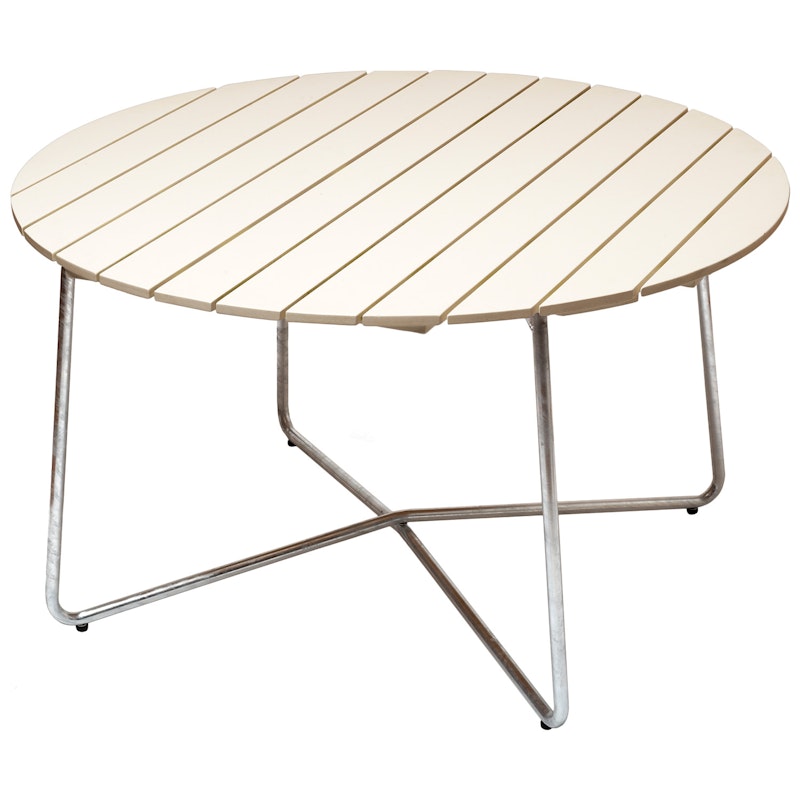 9A Tisch Ø120 cm, Weiß Lackierte Eiche / Heiß Verzinkter Stahl