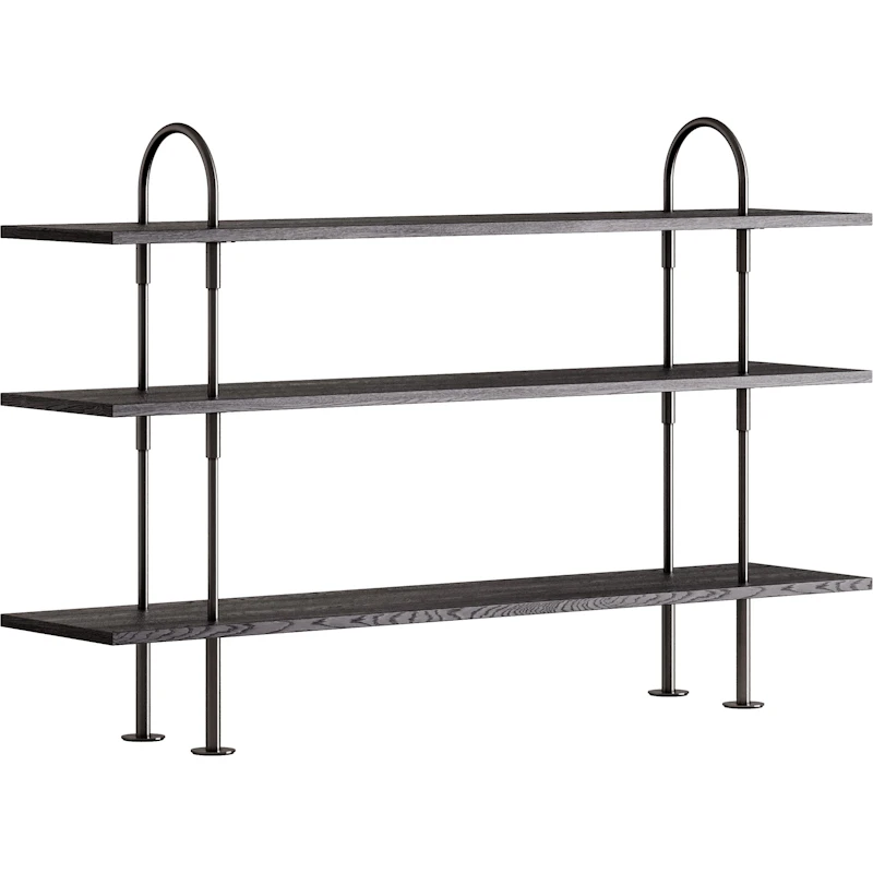 Keen Regalsystem Mit 3 Regalböden 160 cm, Schwarz Messing / Schwarzbraun gefärbt Esche