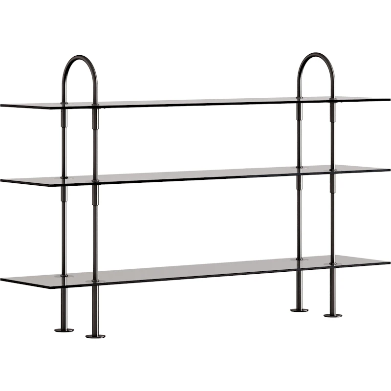 Keen Regalsystem Mit 3 Regalböden 160 cm, Schwarz Messing / Getönt Glas