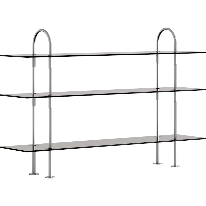 Keen Regalsystem Mit 3 Regalböden 160 cm, Satinpoliert Edelstahl / Getönt Glas