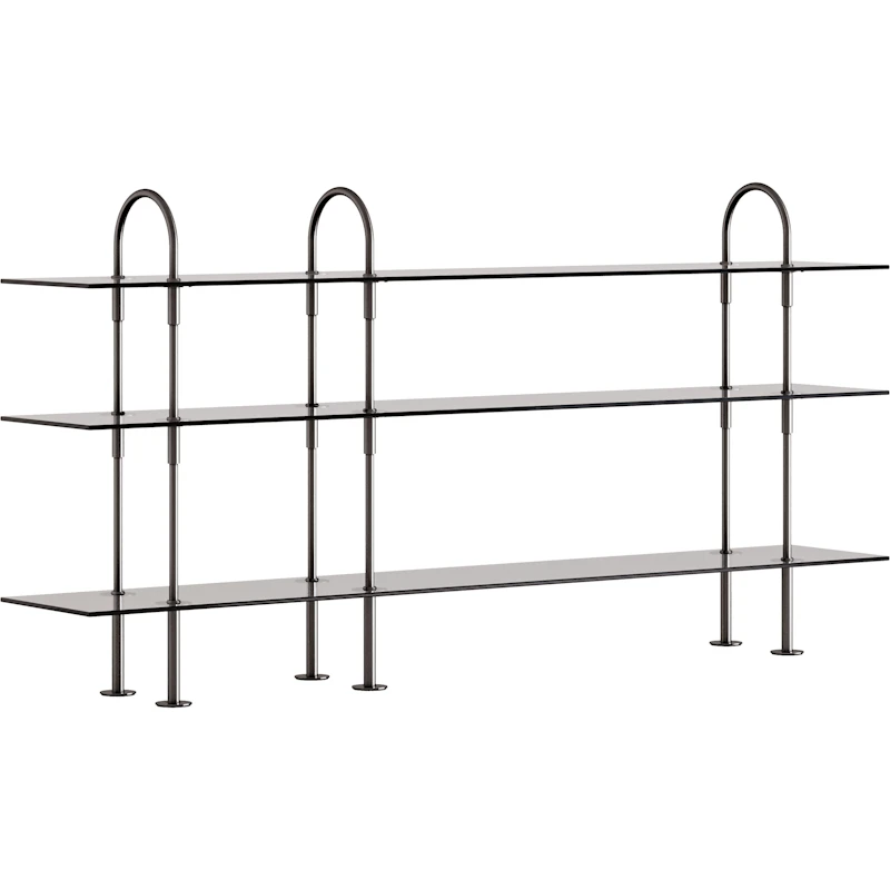 Keen Regalsystem Mit 3 Regalböden 208 cm, Schwarz Messing / Getönt Glas