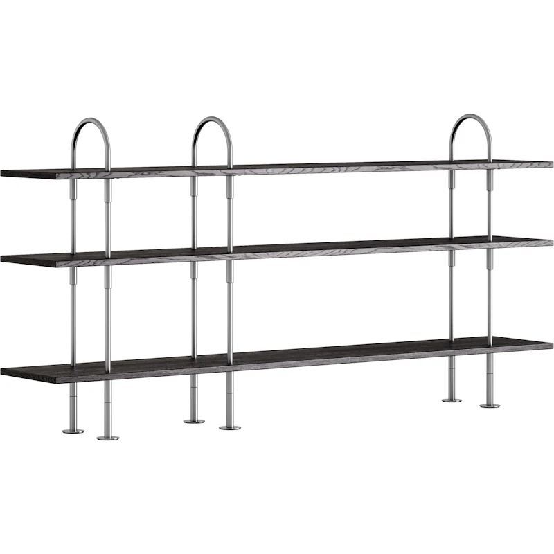 Keen Regalsystem Mit 3 Regalböden 208 cm, Satinpoliert Edelstahl / Schwarzbraun gefärbt Esche