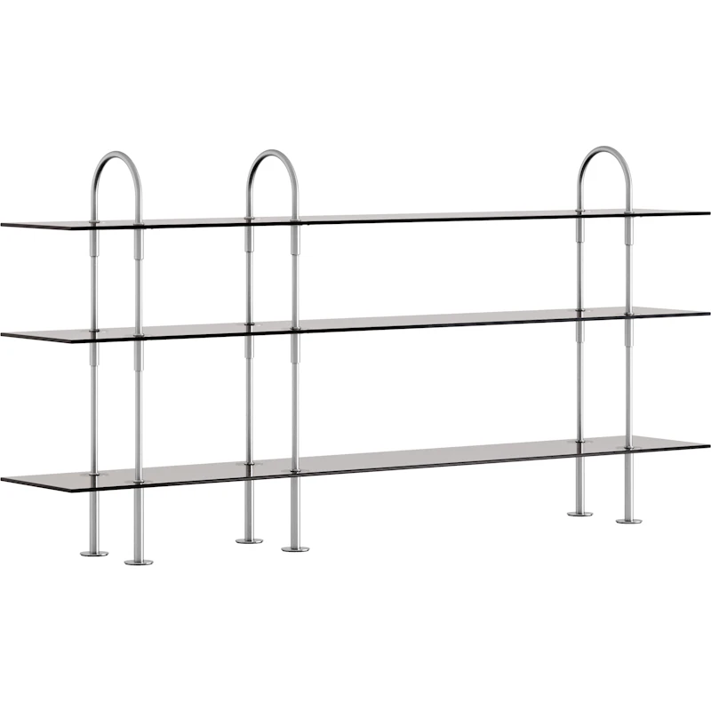 Keen Regalsystem Mit 3 Regalböden 208 cm, Satinpoliert Edelstahl / Getönt Glas